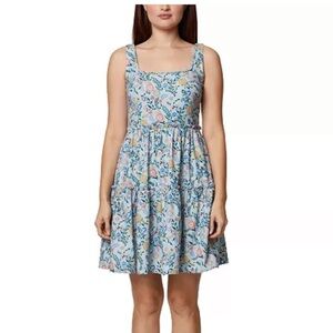 BCBGeneration Square Neck Mini Dress Women's 12 Geo Floral Ruffled Zip Closure